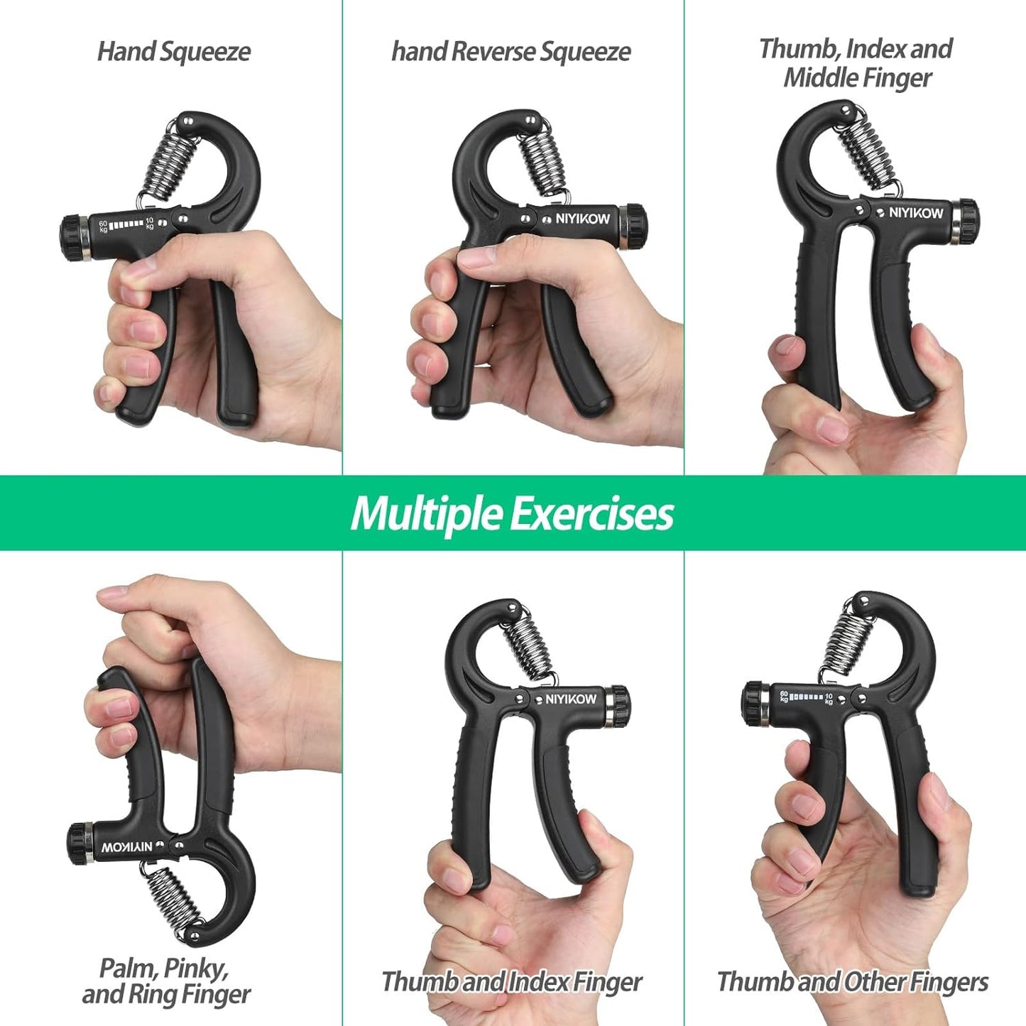 Grip Strength Trainer, Hand Grip Strengthener, Adjustable Resistance 22-132Lbs (10-60Kg), Forearm Strengthener, Perfect for Musicians Athletes and Hand Injury Recovery